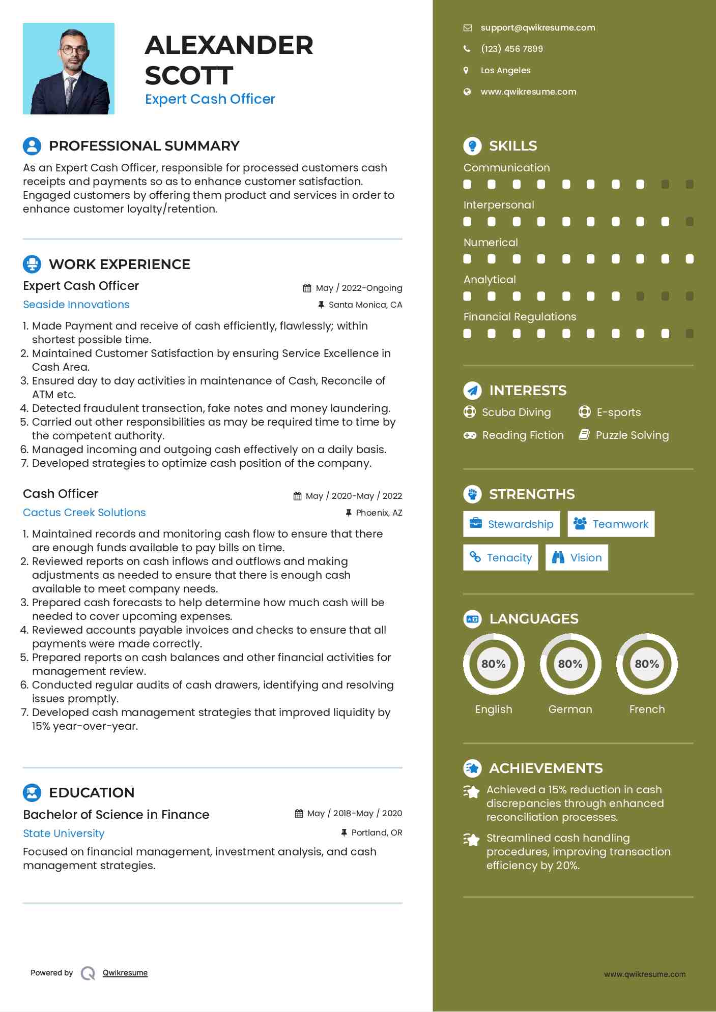 Expert Cash Officer Resume Sample