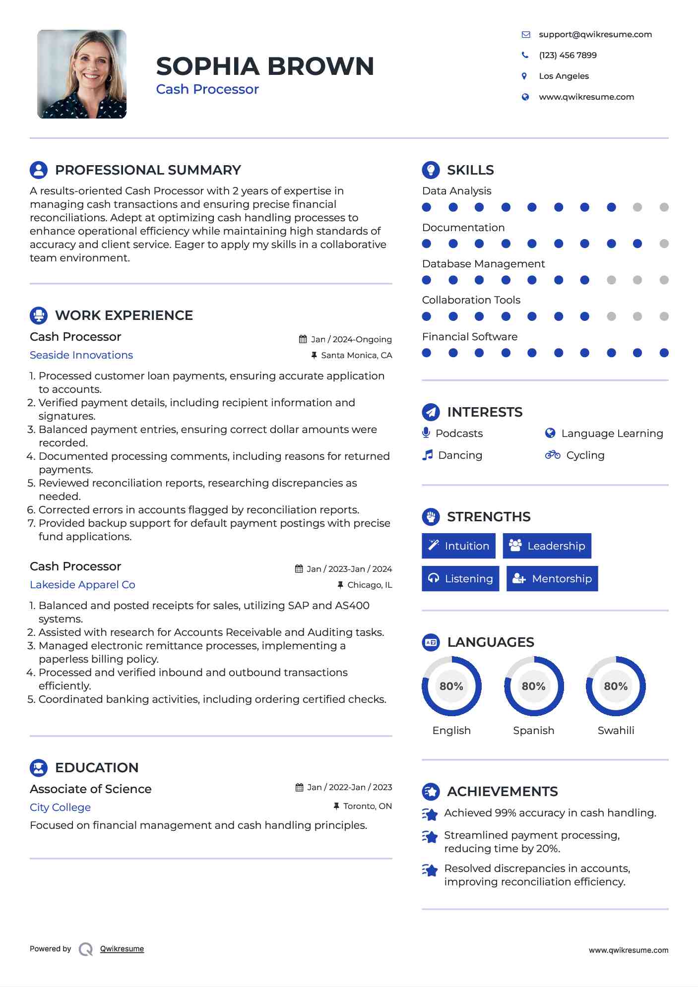 Cash Processor Resume Format