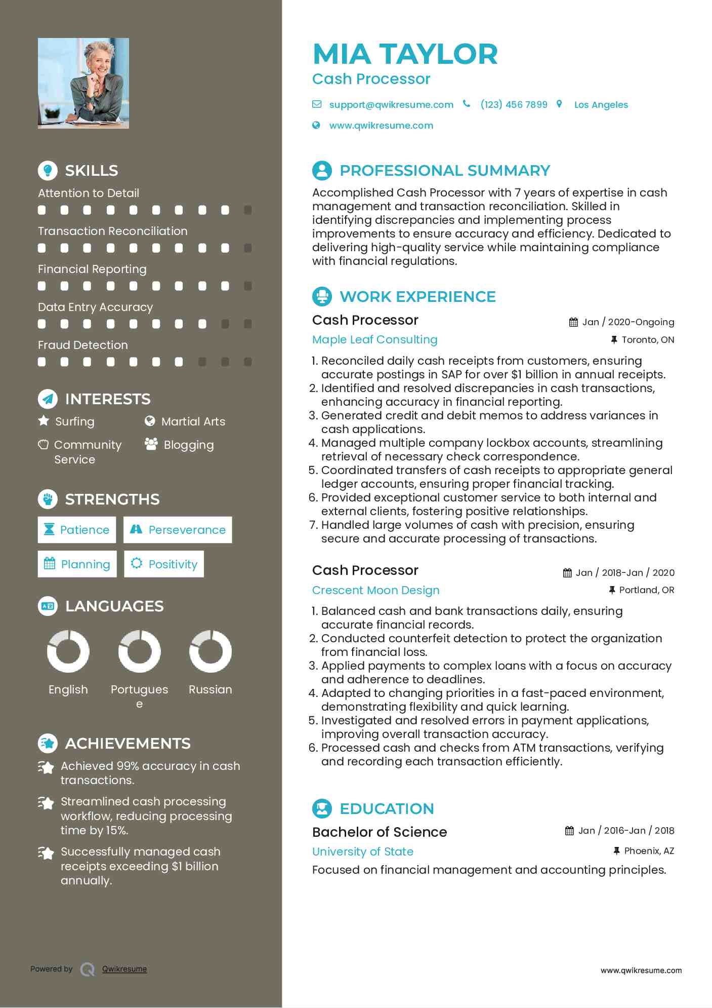Cash Processor Resume Model