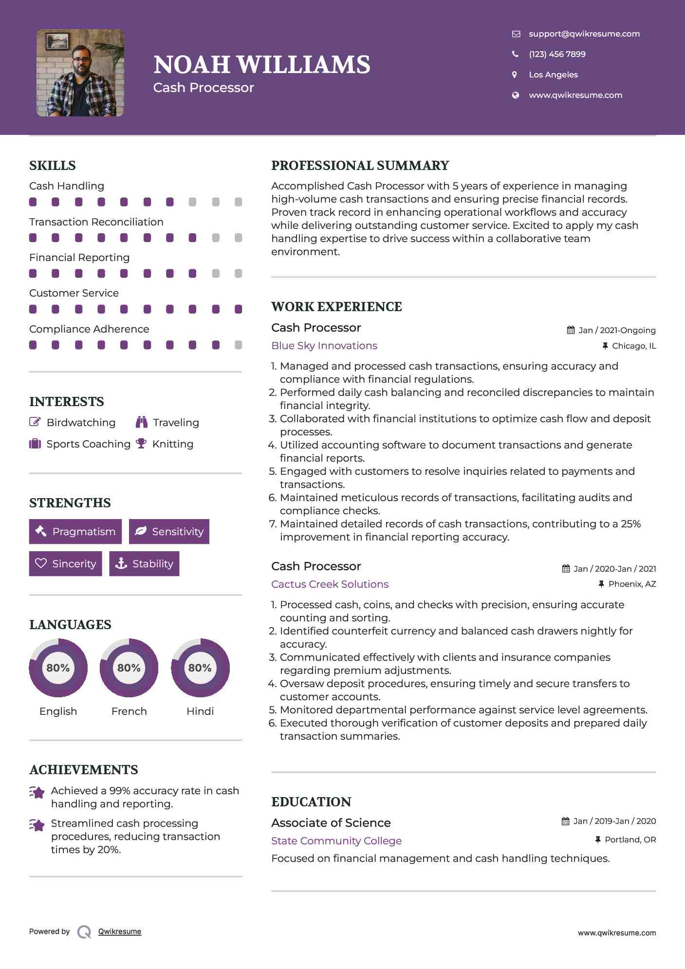 Cash Processor Resume Format