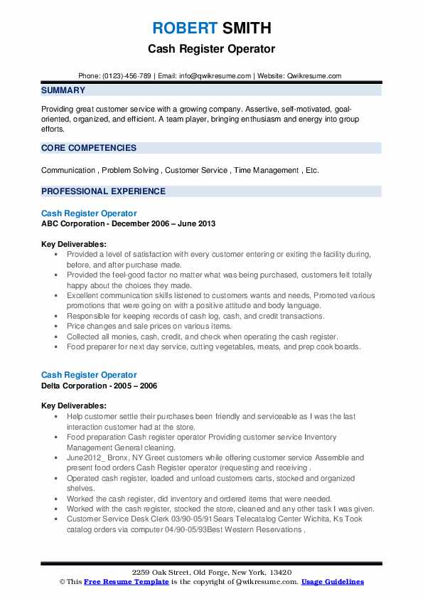Cash Register Operator Resume Samples QwikResume