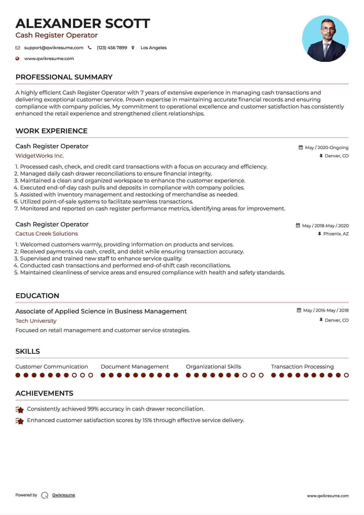 Cash Register Operator Resume Example