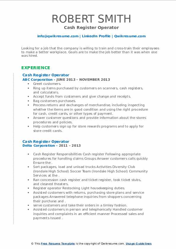 Cash Register Operator Resume Samples QwikResume