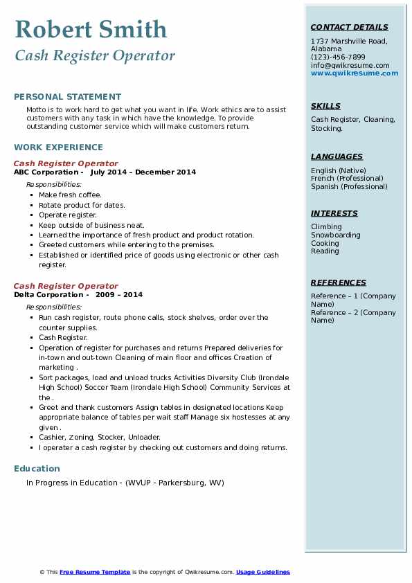 Cash Register Operator Resume Samples QwikResume