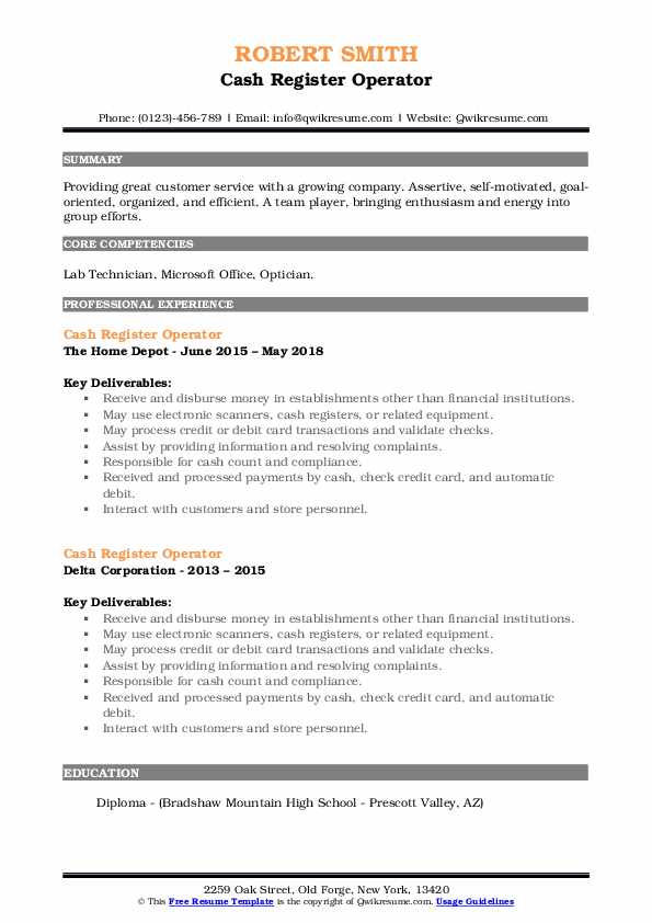 Cash Register Operator Resume Samples QwikResume
