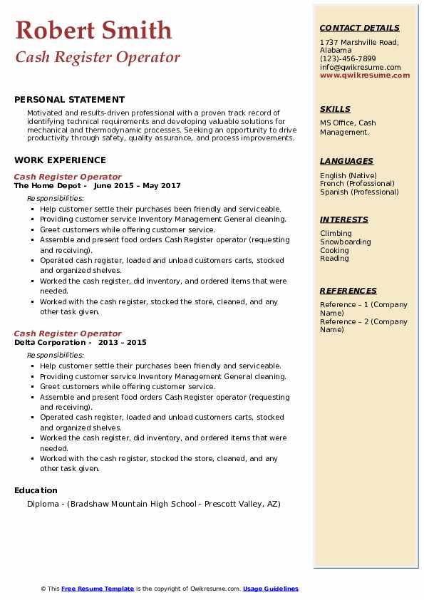 Cash Register Operator Resume Samples QwikResume
