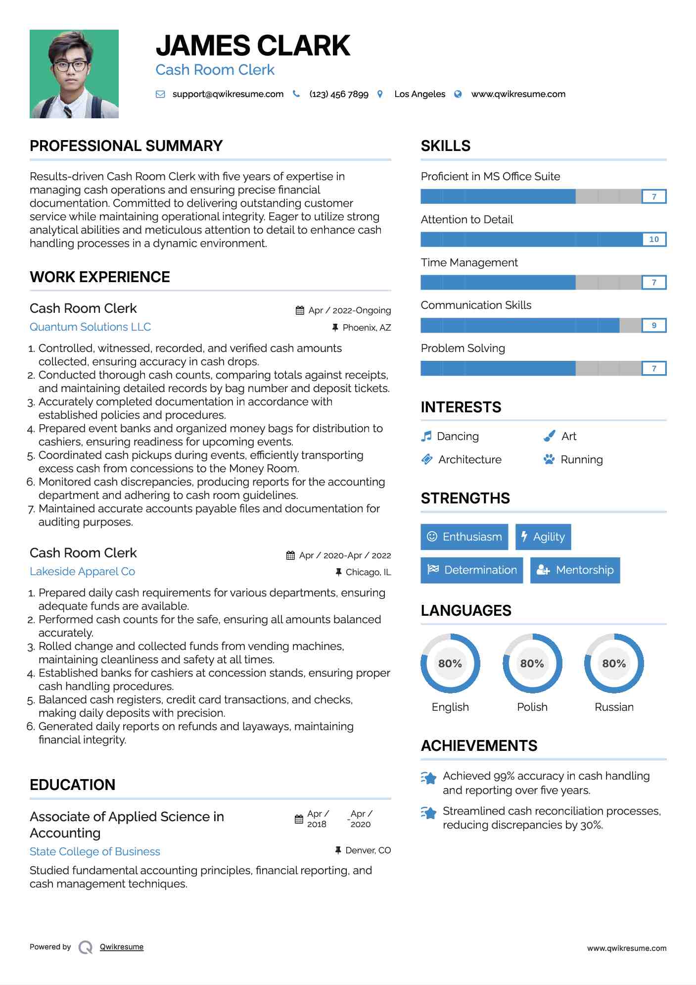 Cash Room Clerk Resume Format