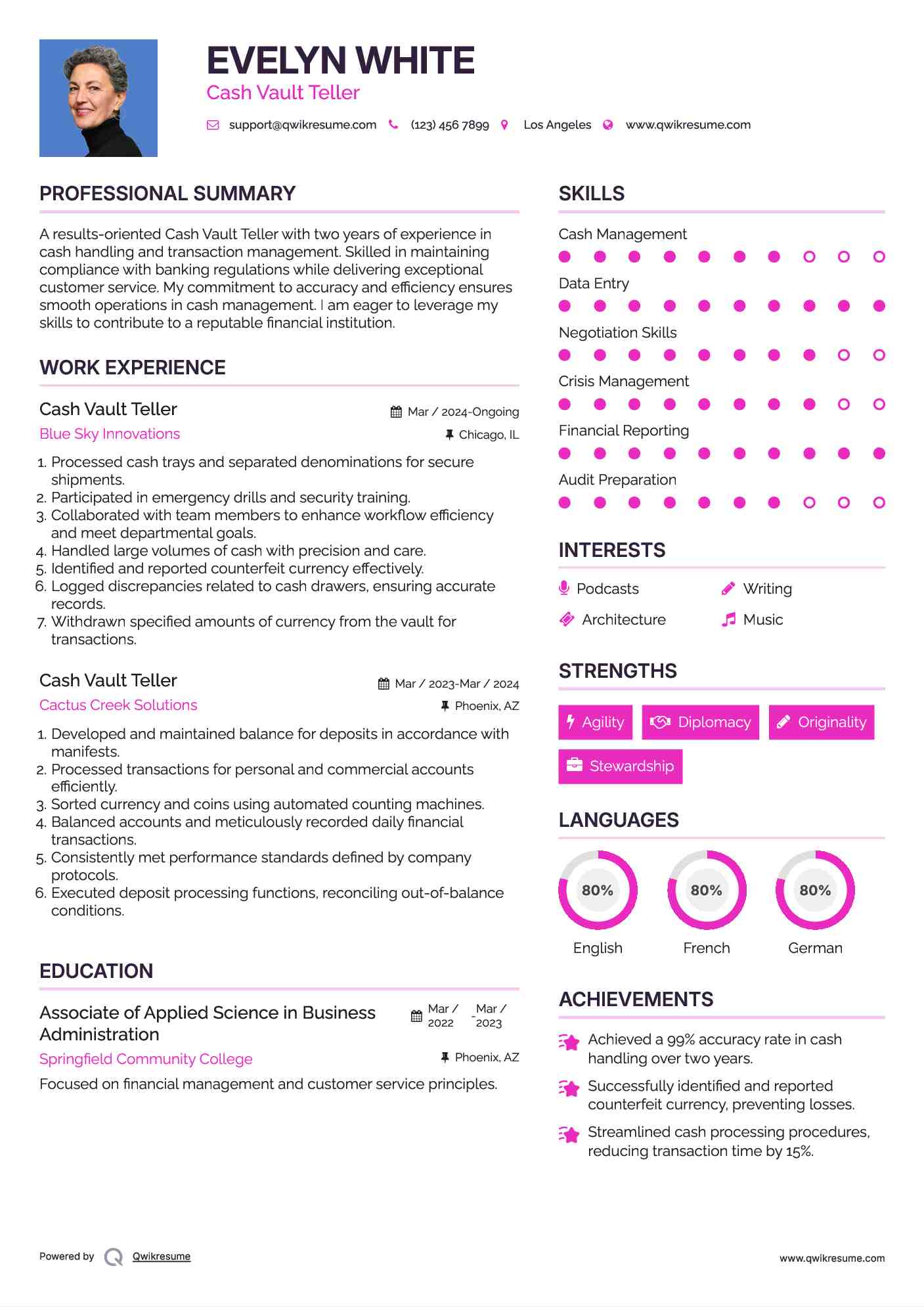 Cash Vault Teller Resume Samples QwikResume