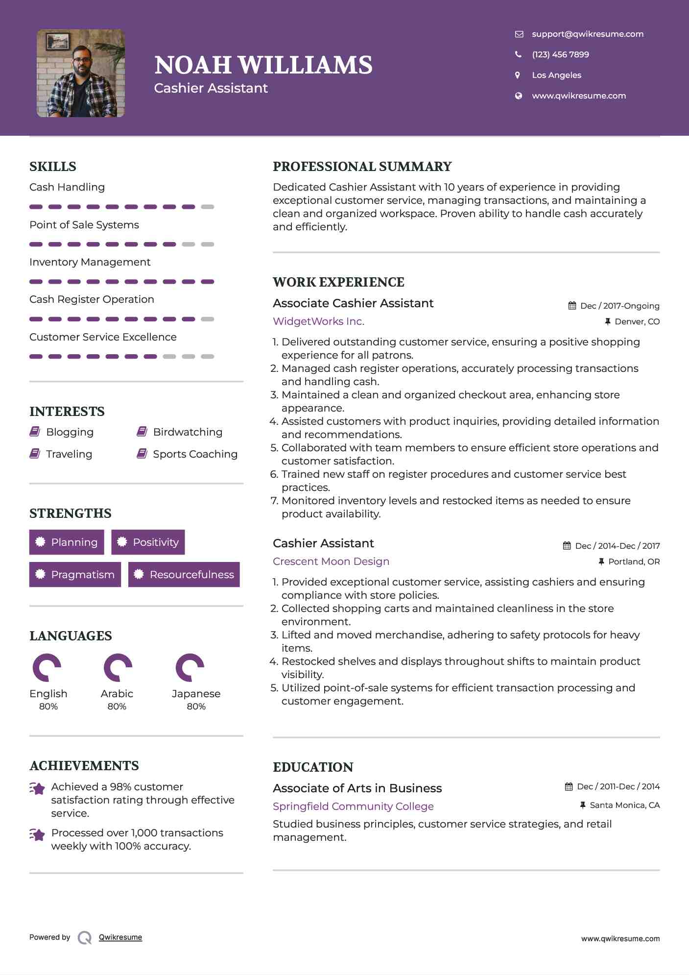 Associate Cashier Assistant Resume Format