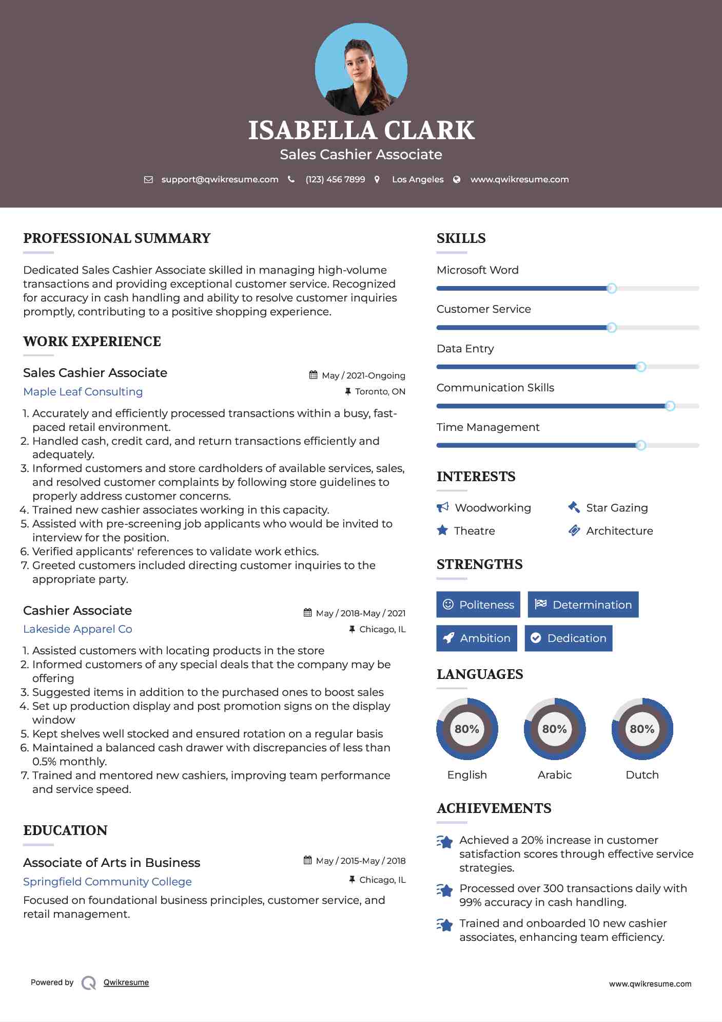 Cashier Associate Resume Samples QwikResume