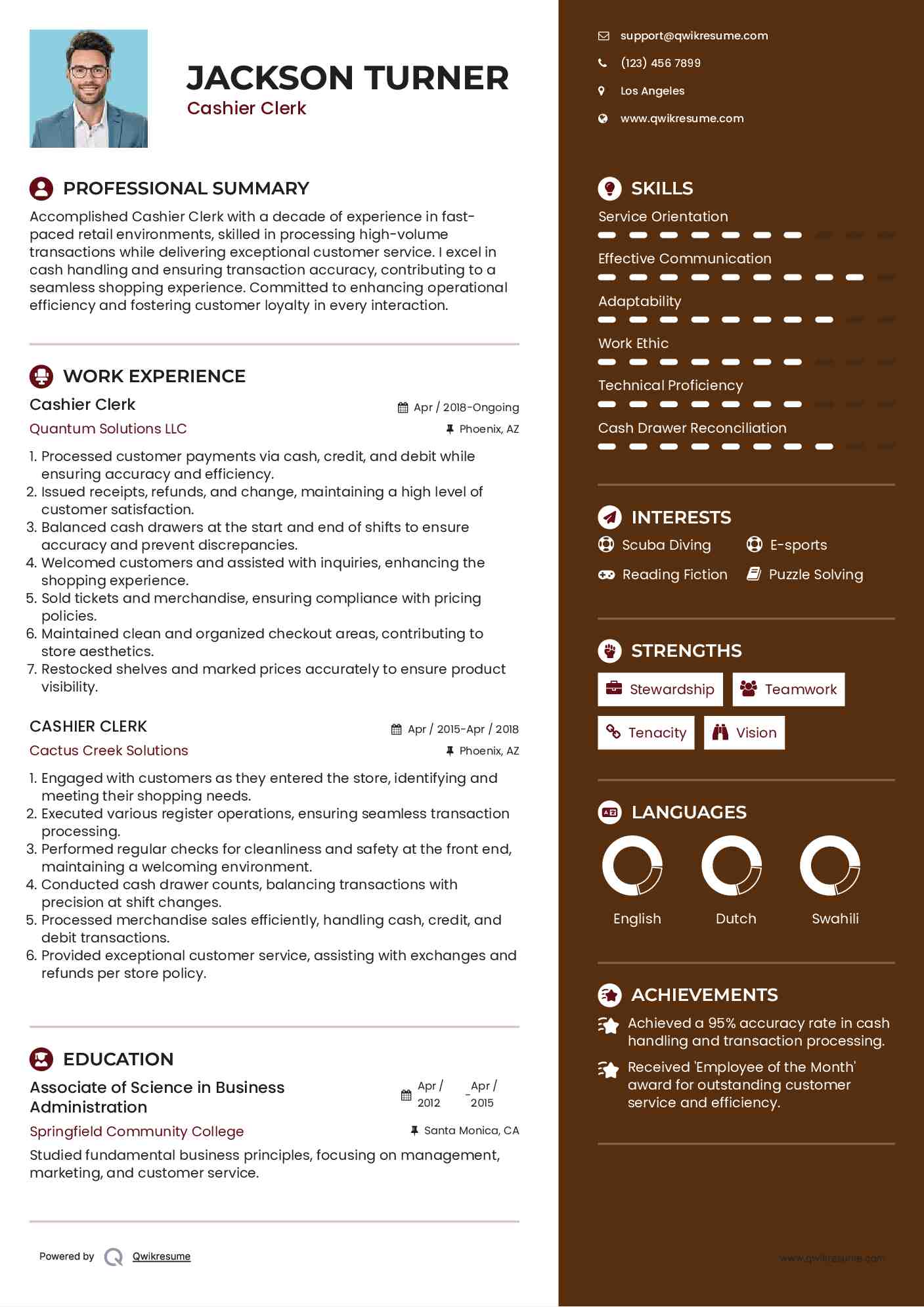 Cashier Clerk Resume Model