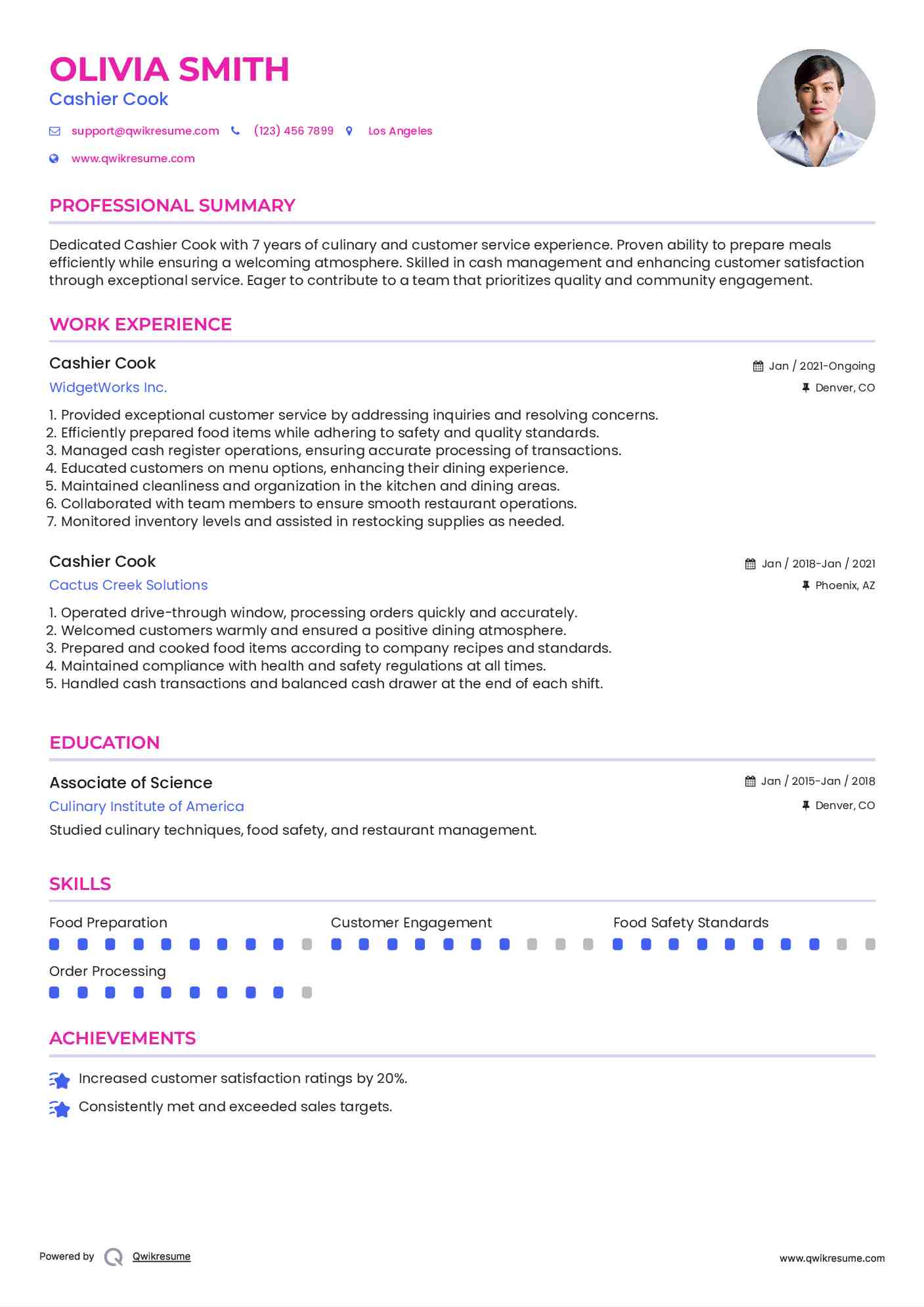 Cashier Cook Resume Example