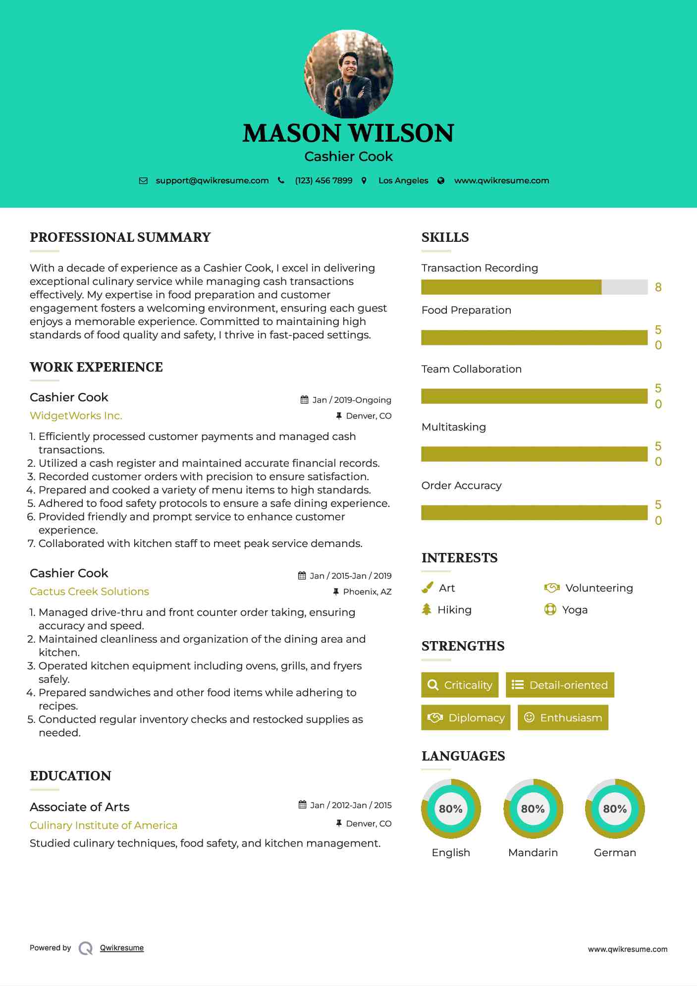 Cashier Cook Resume Format