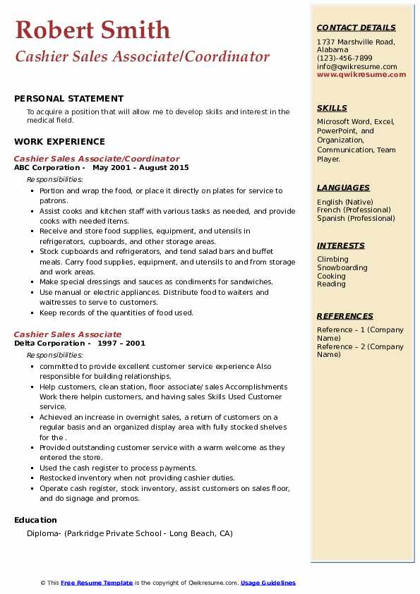 Cashier Sales Associate Resume Samples QwikResume
