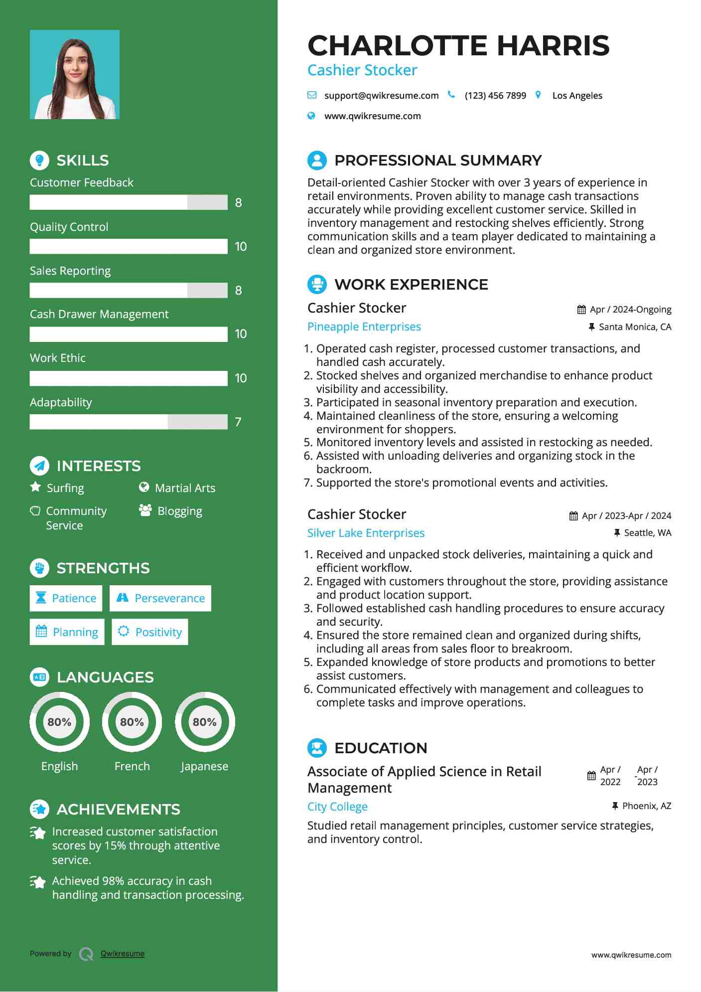 Cashier Stocker Resume Example