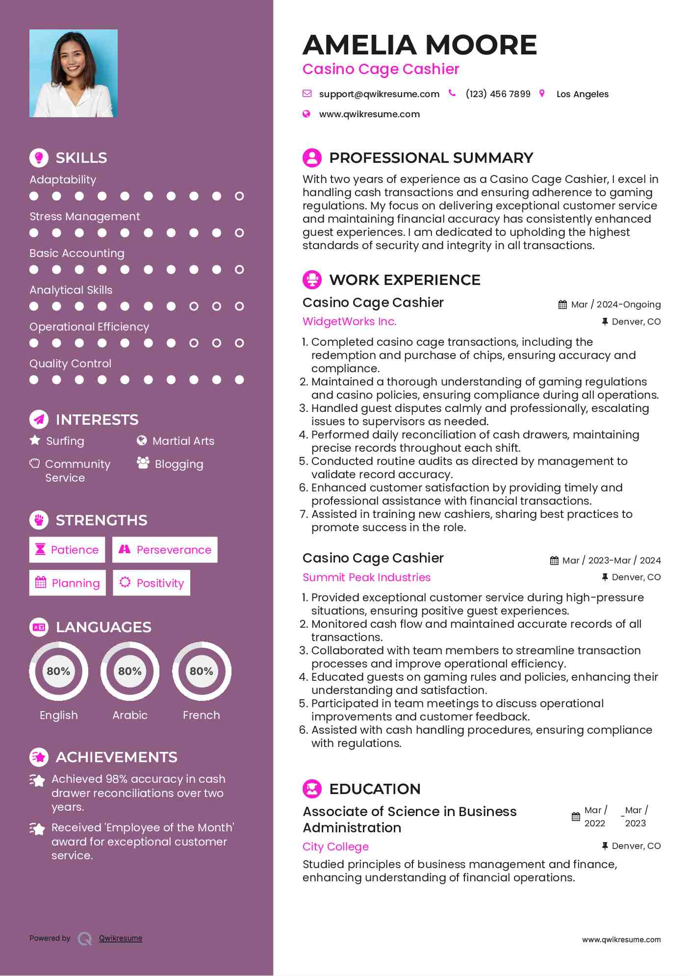 Casino Cage Cashier Resume Format