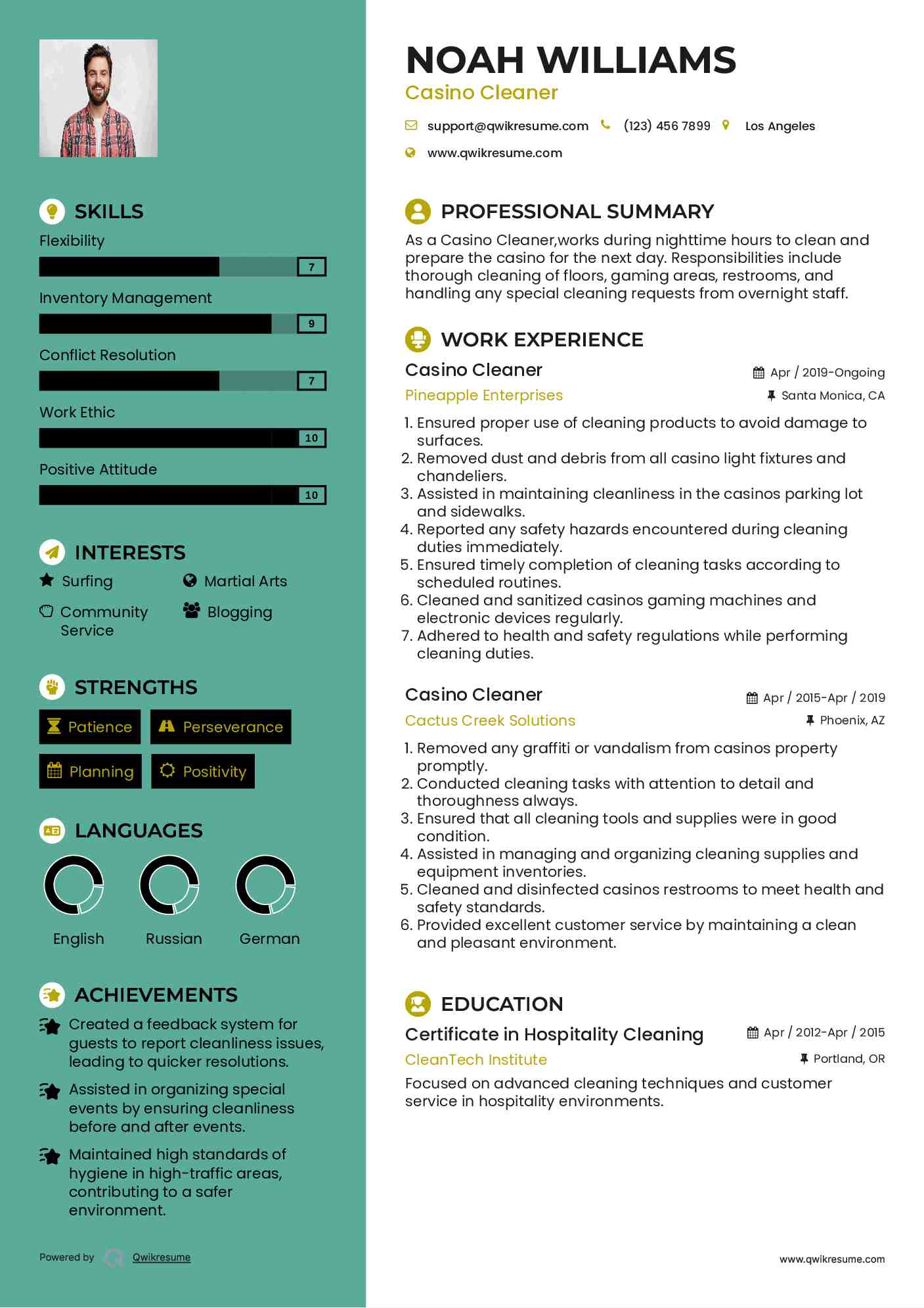 Casino Cleaner Resume Sample