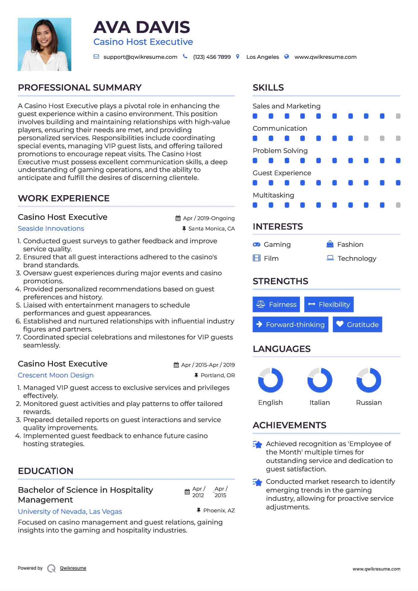 Casino Host Executive Resume Template