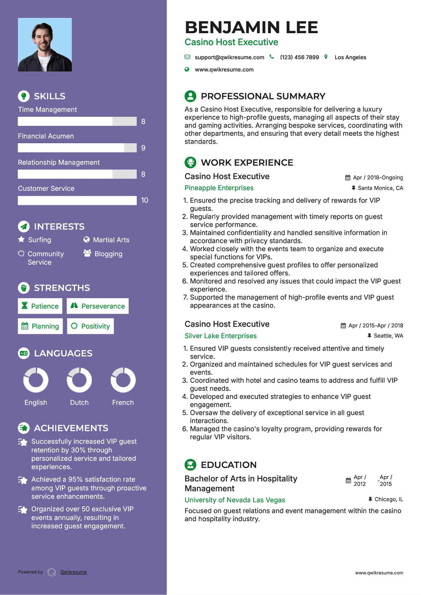 Casino Host Executive Resume Example