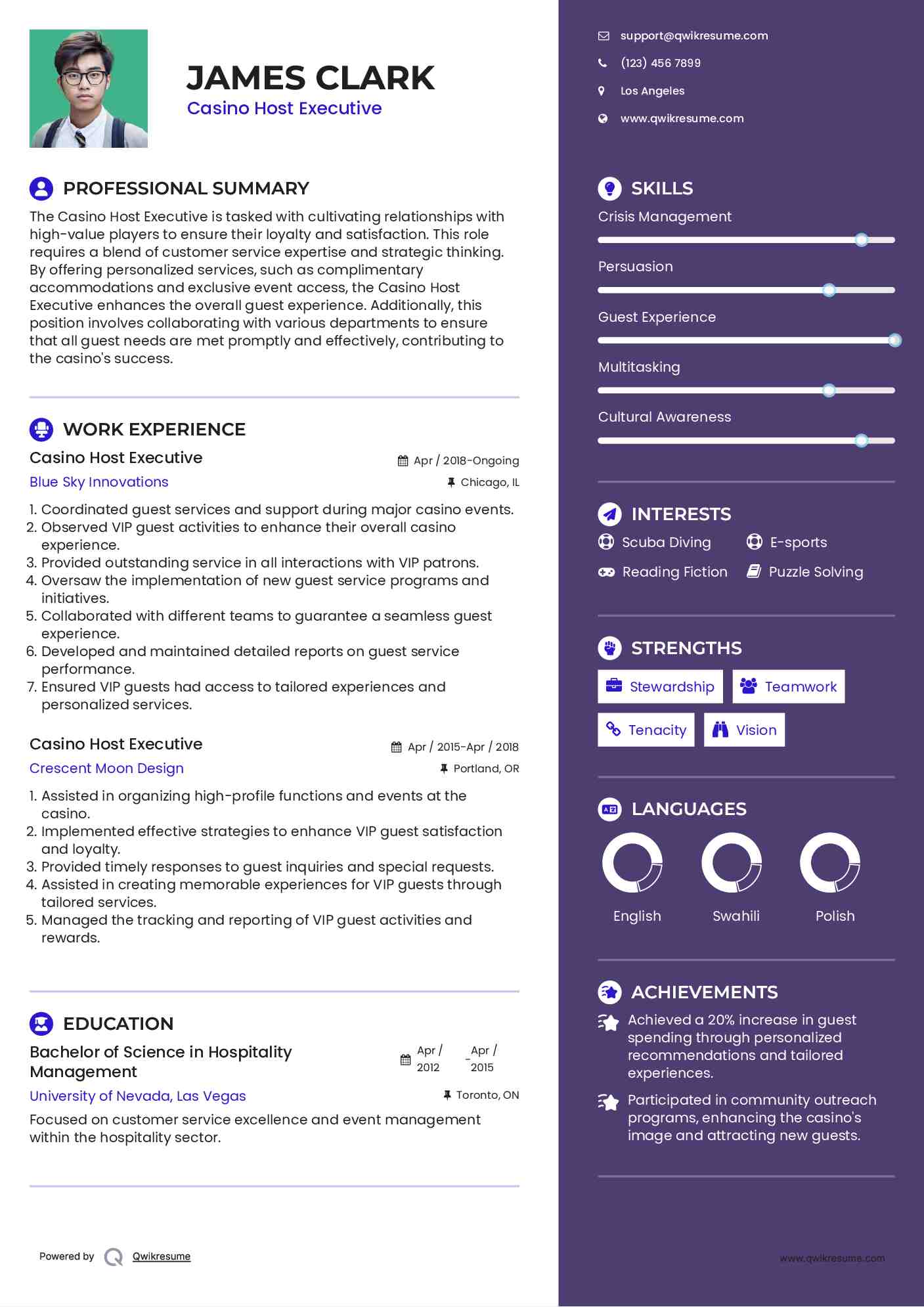 Casino Host Executive Resume Model