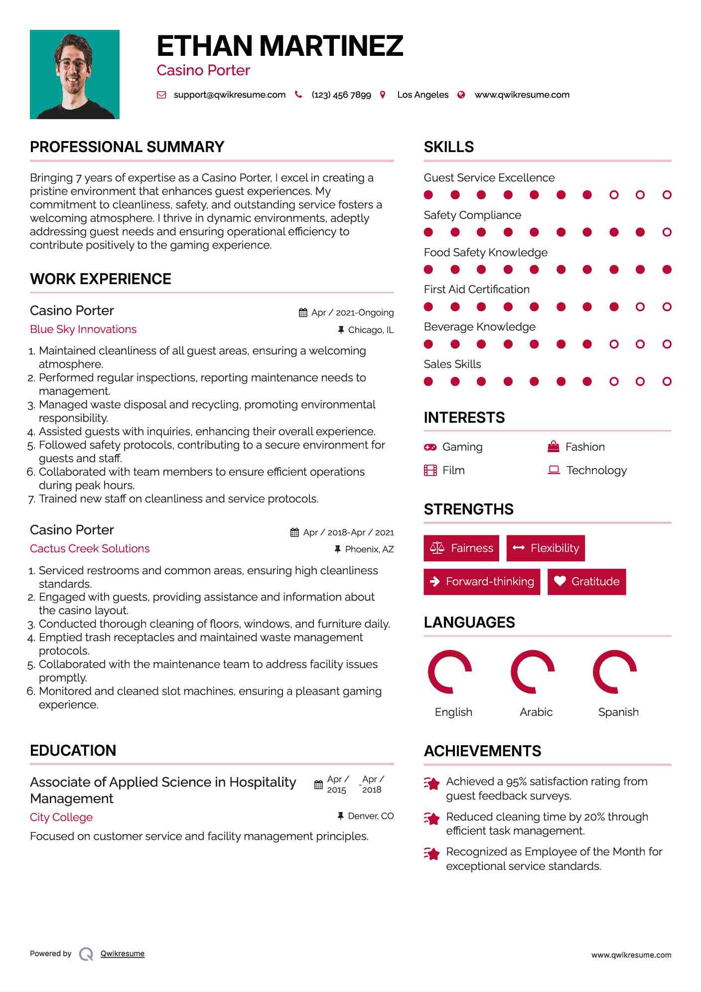 Casino Porter Resume Sample