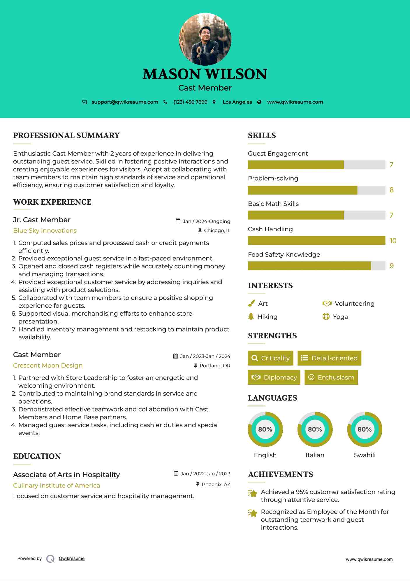 Jr. Cast Member Resume Template