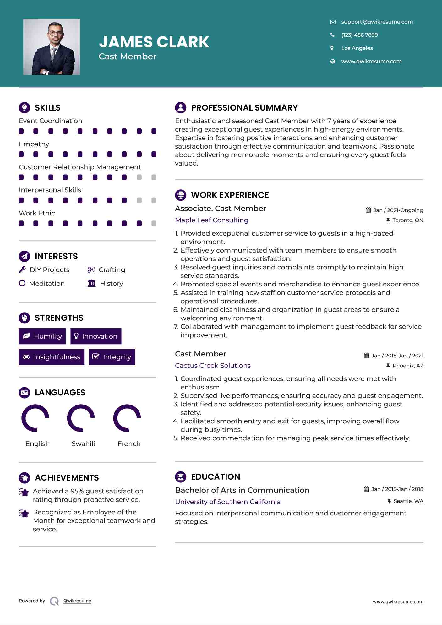 Associate. Cast Member Resume Format