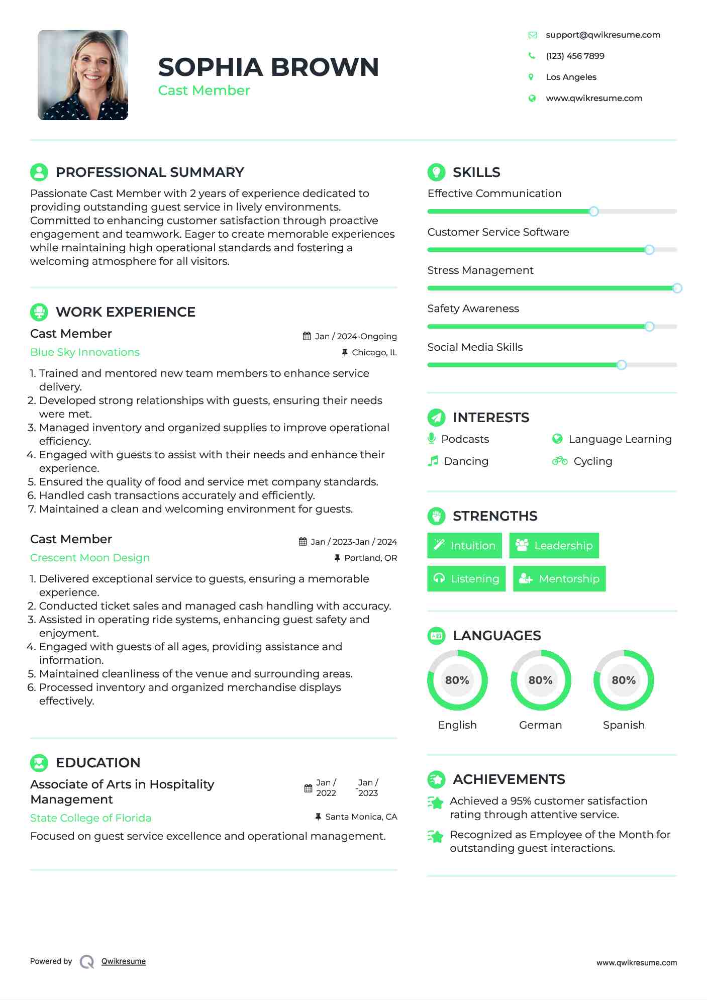 Cast Member Resume Example