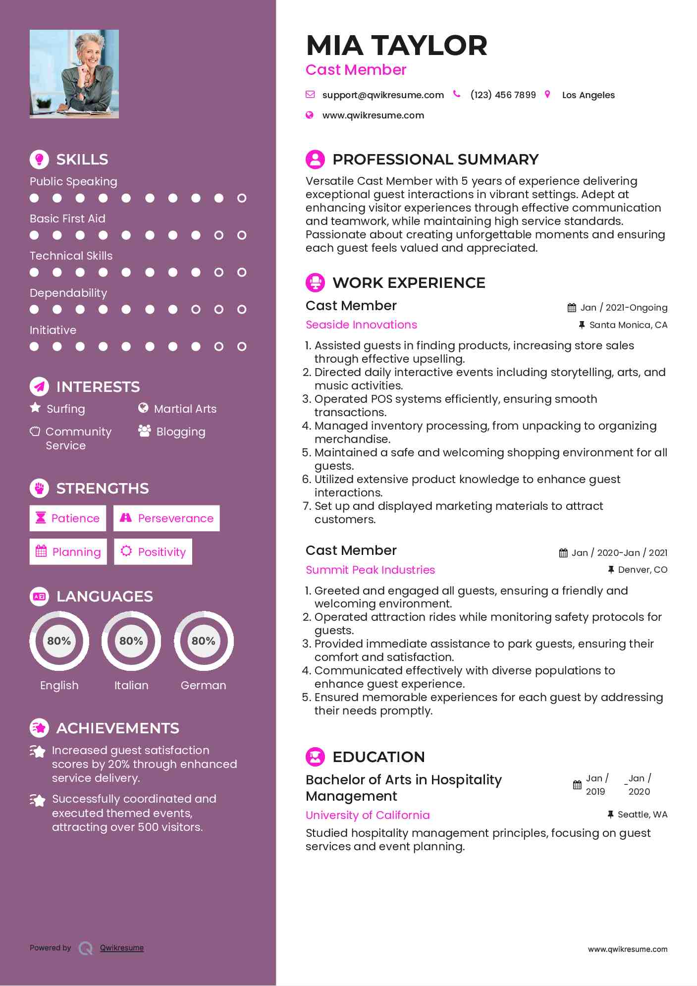 Cast Member Resume Template