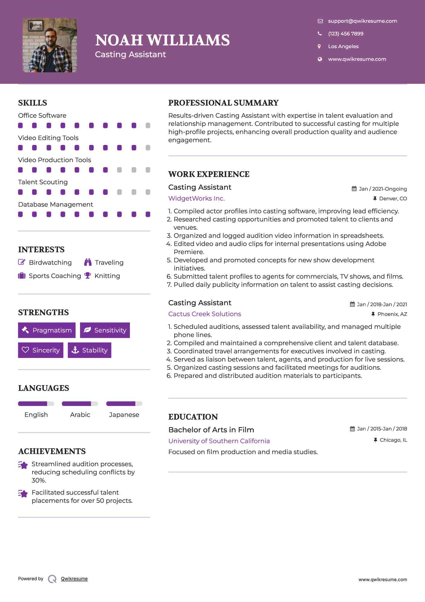 Casting Assistant Resume Model