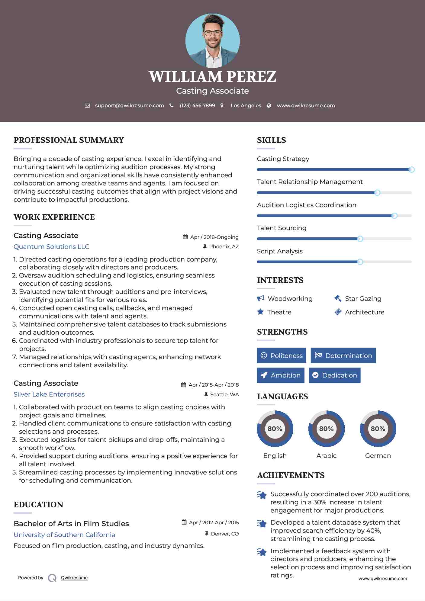 Casting Associate Resume Sample