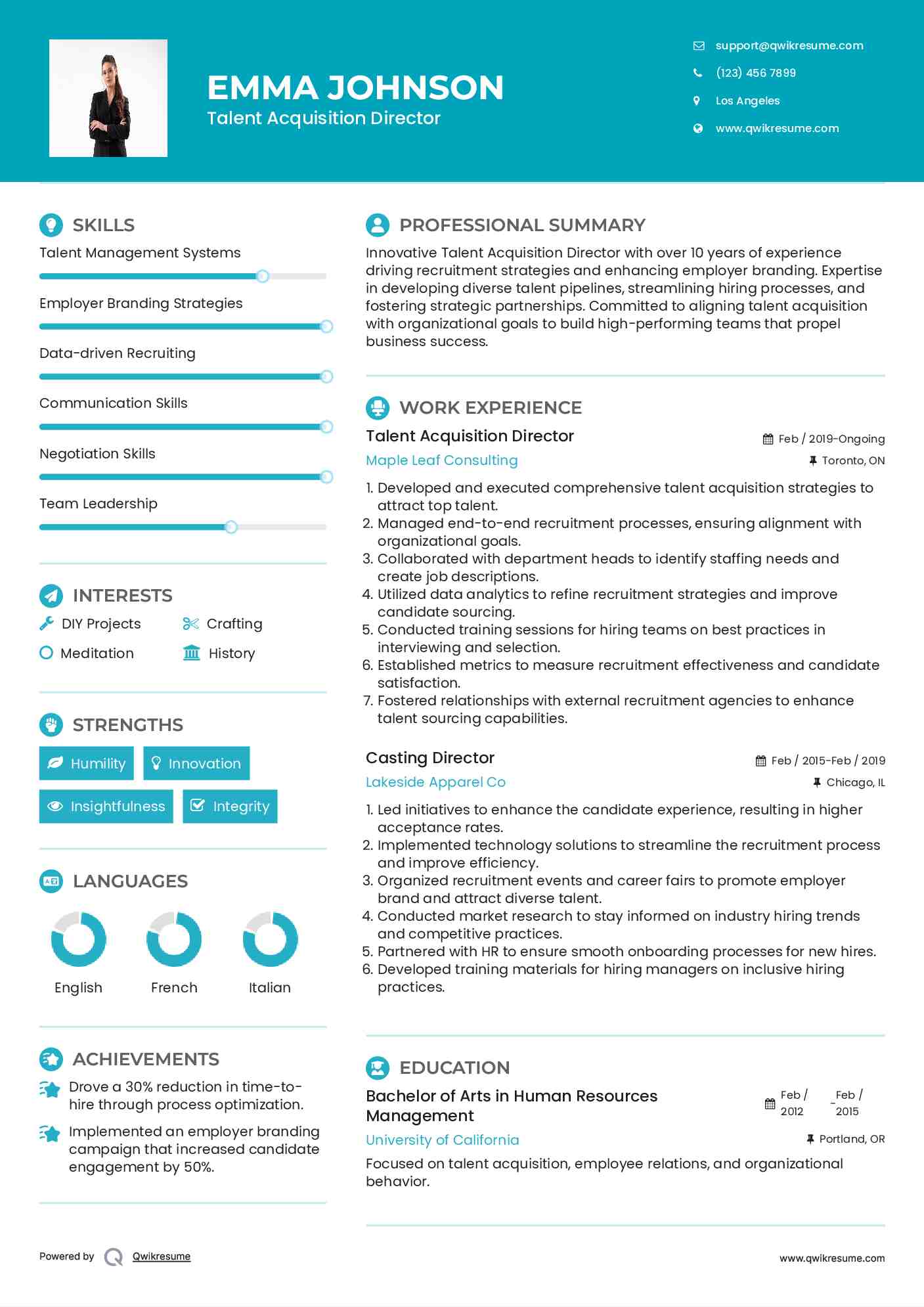 Talent Acquisition Director Resume Example