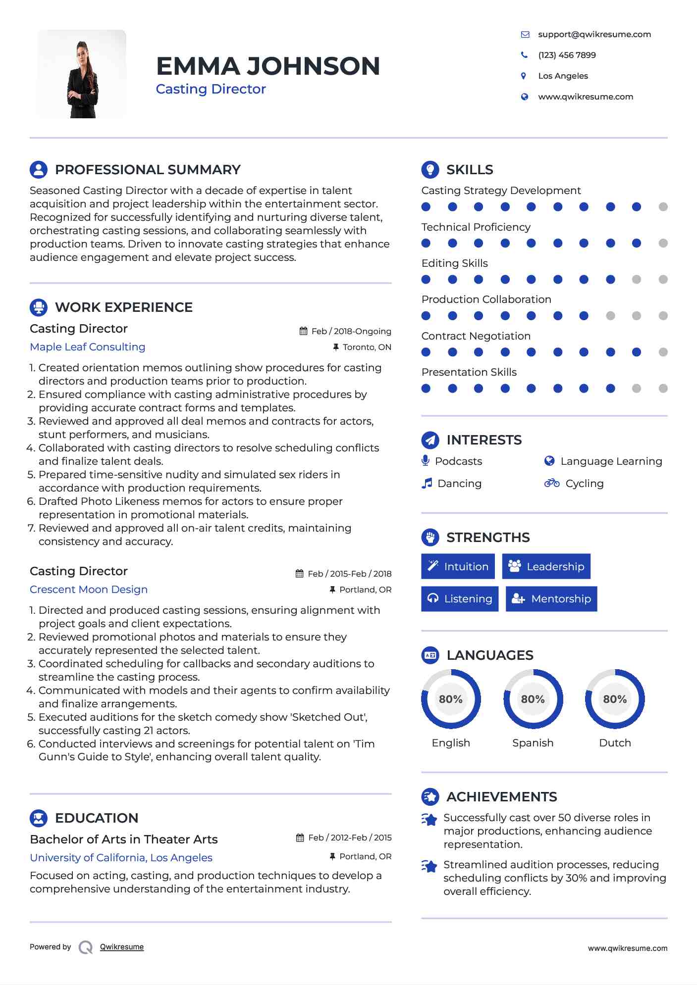 Casting Director Resume Samples QwikResume