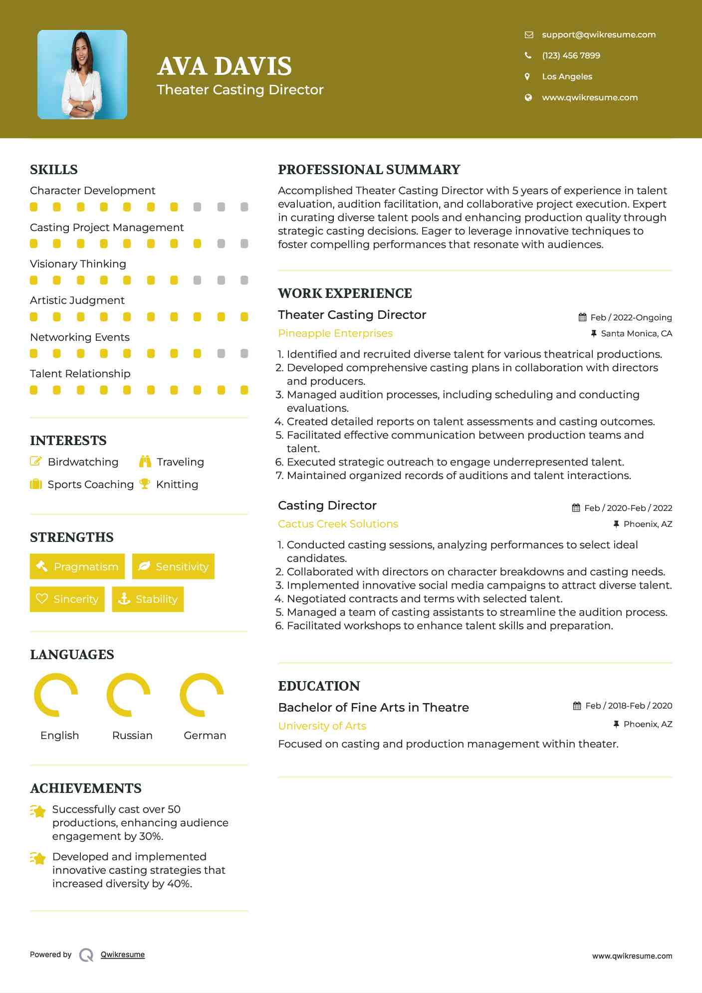 Theater Casting Director Resume Model