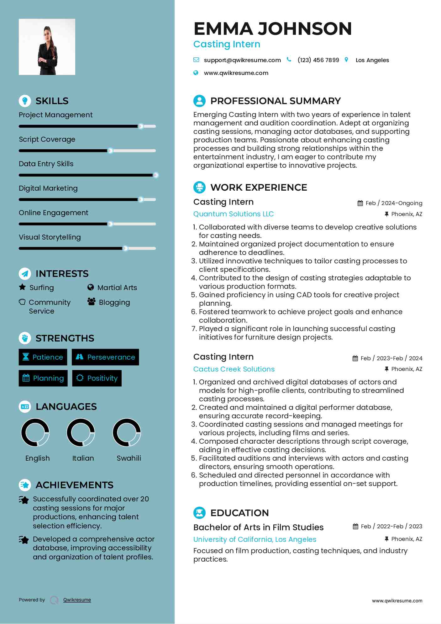 Casting Intern Resume Example