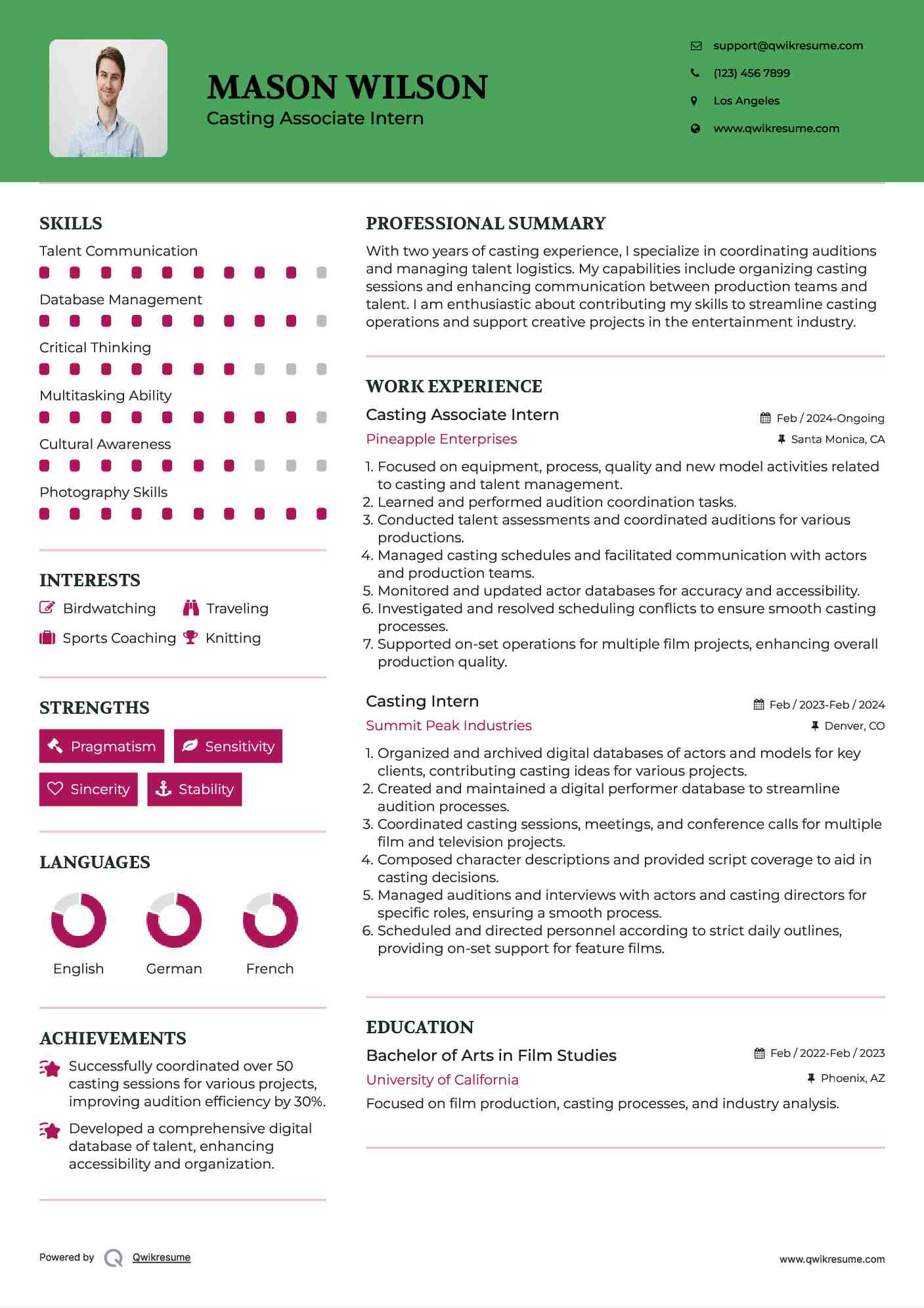 Casting Associate Intern Resume Template