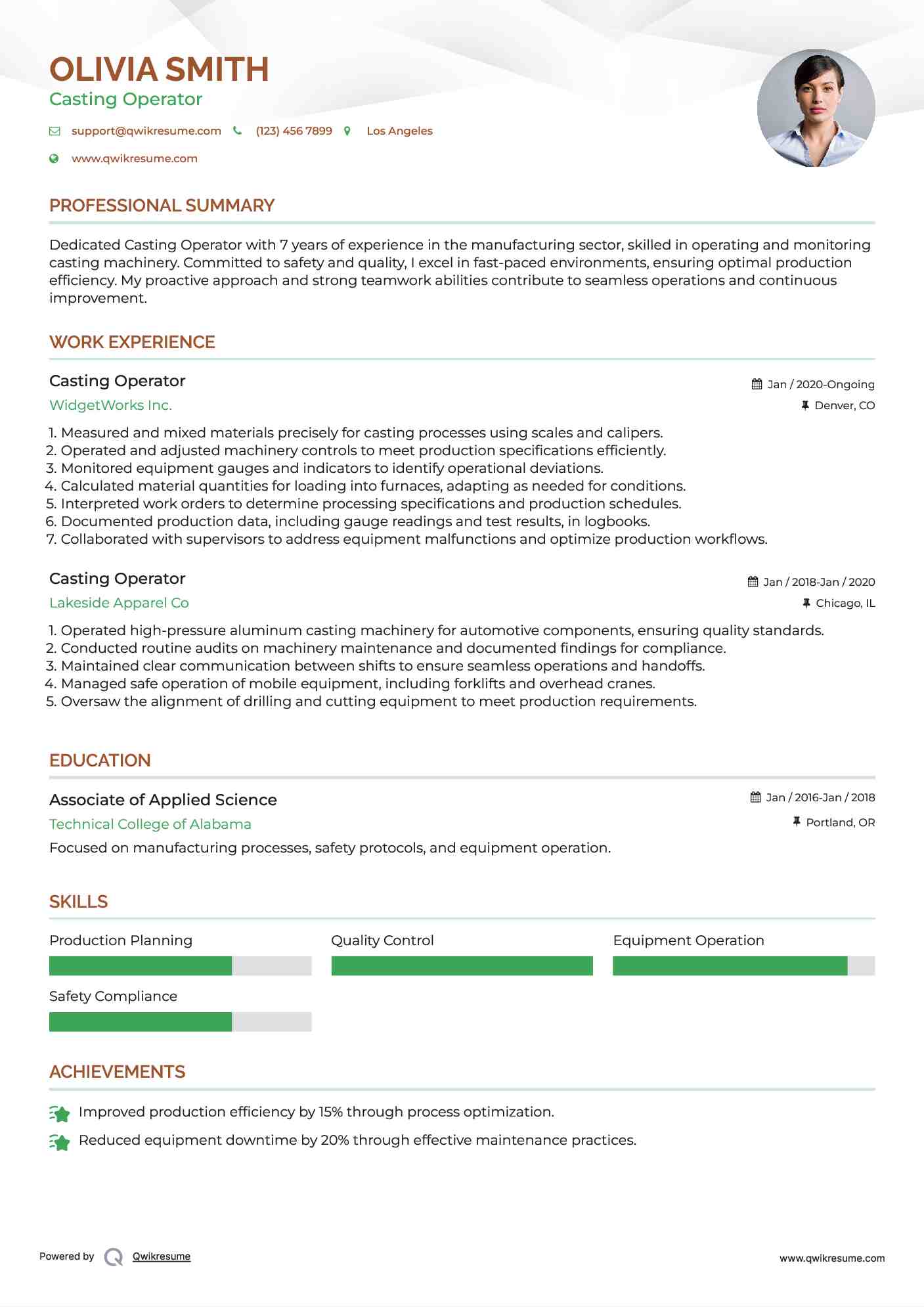 Casting Operator Resume Template