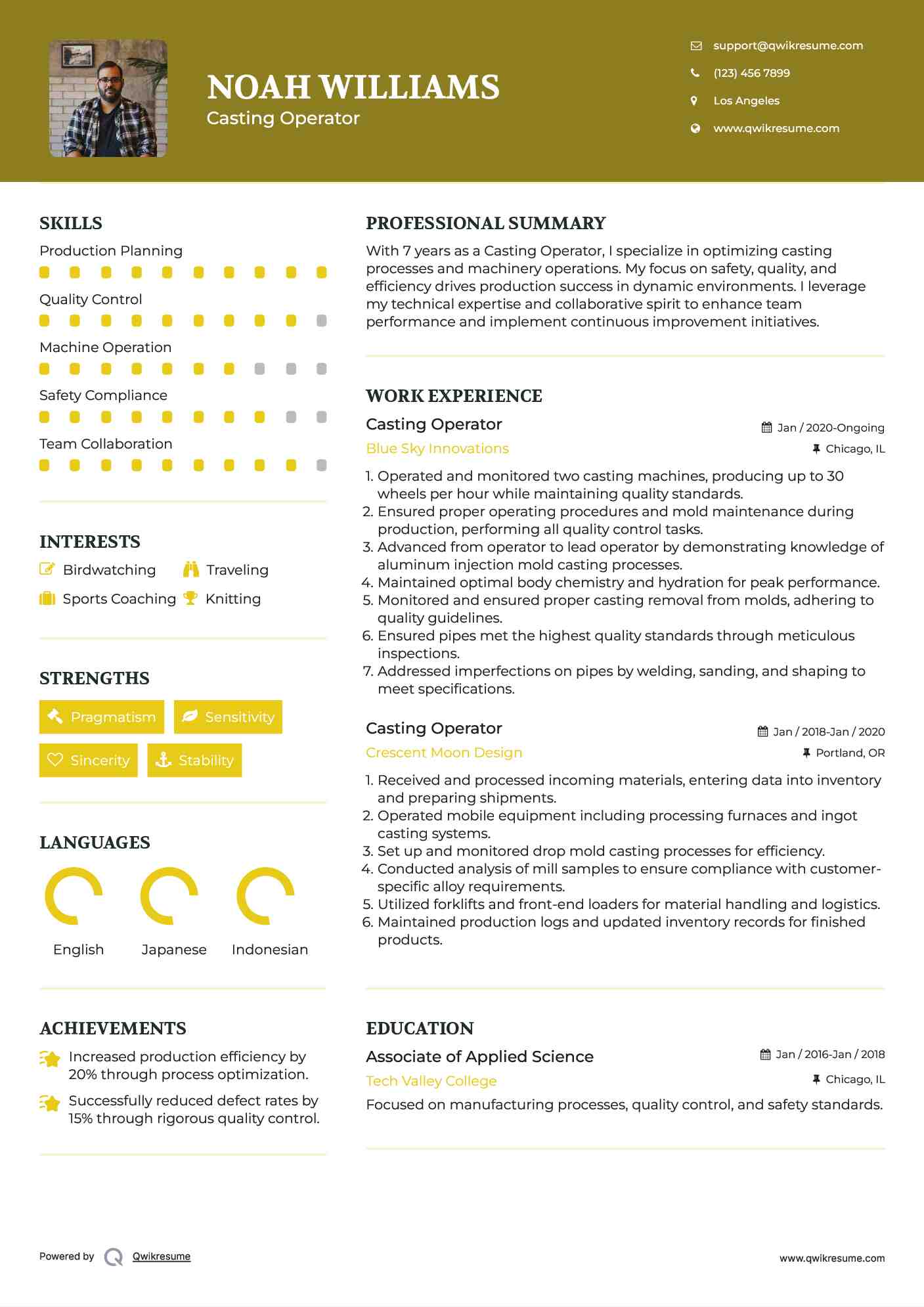 Casting Operator Resume Samples QwikResume