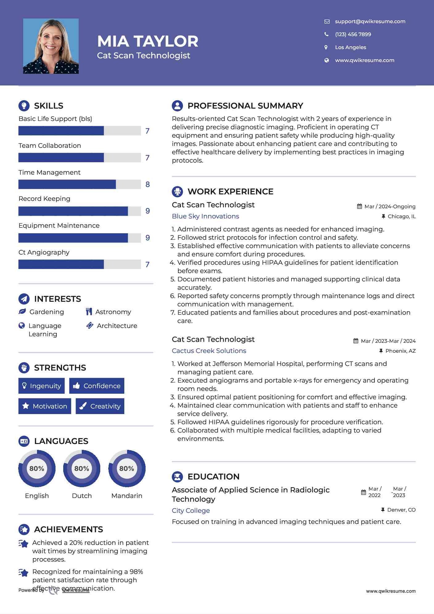 Cat Scan Technologist Resume Template