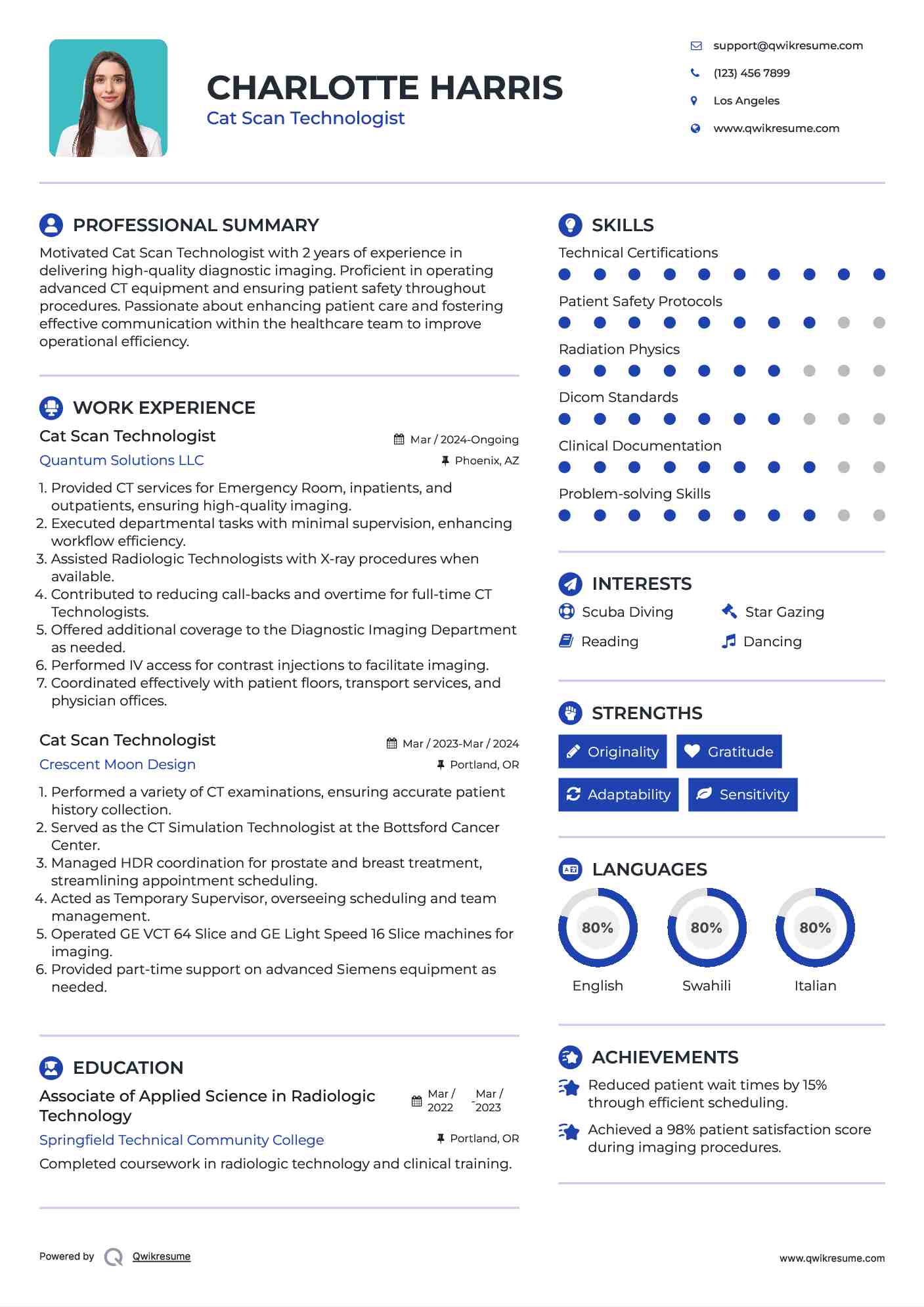 Cat Scan Technologist Resume Sample