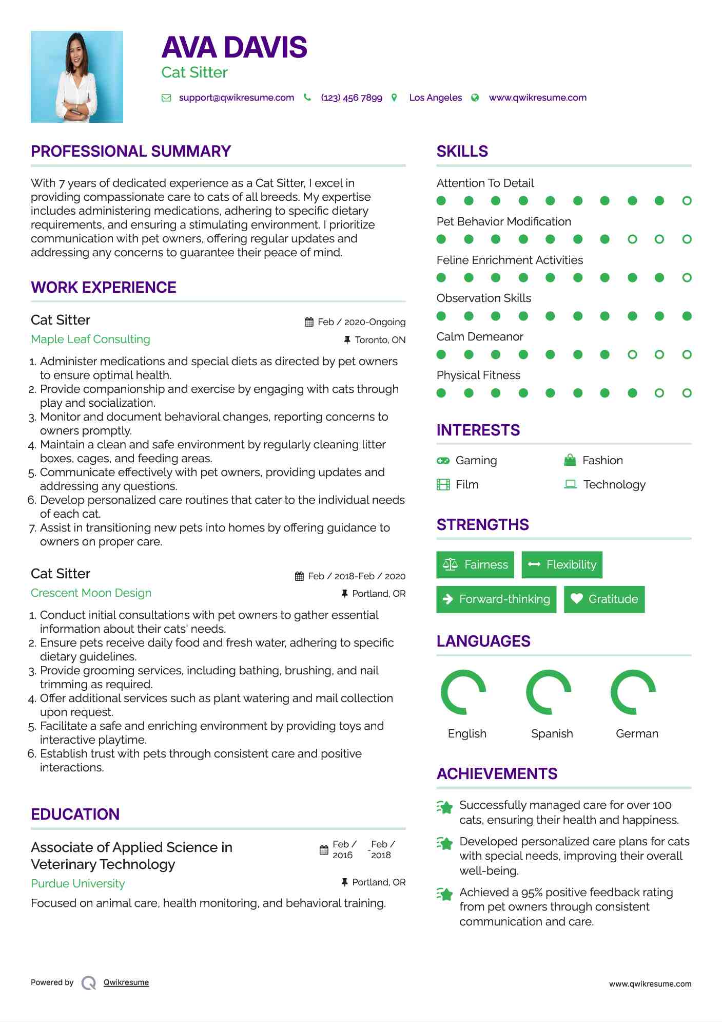 Cat Sitter Resume Format