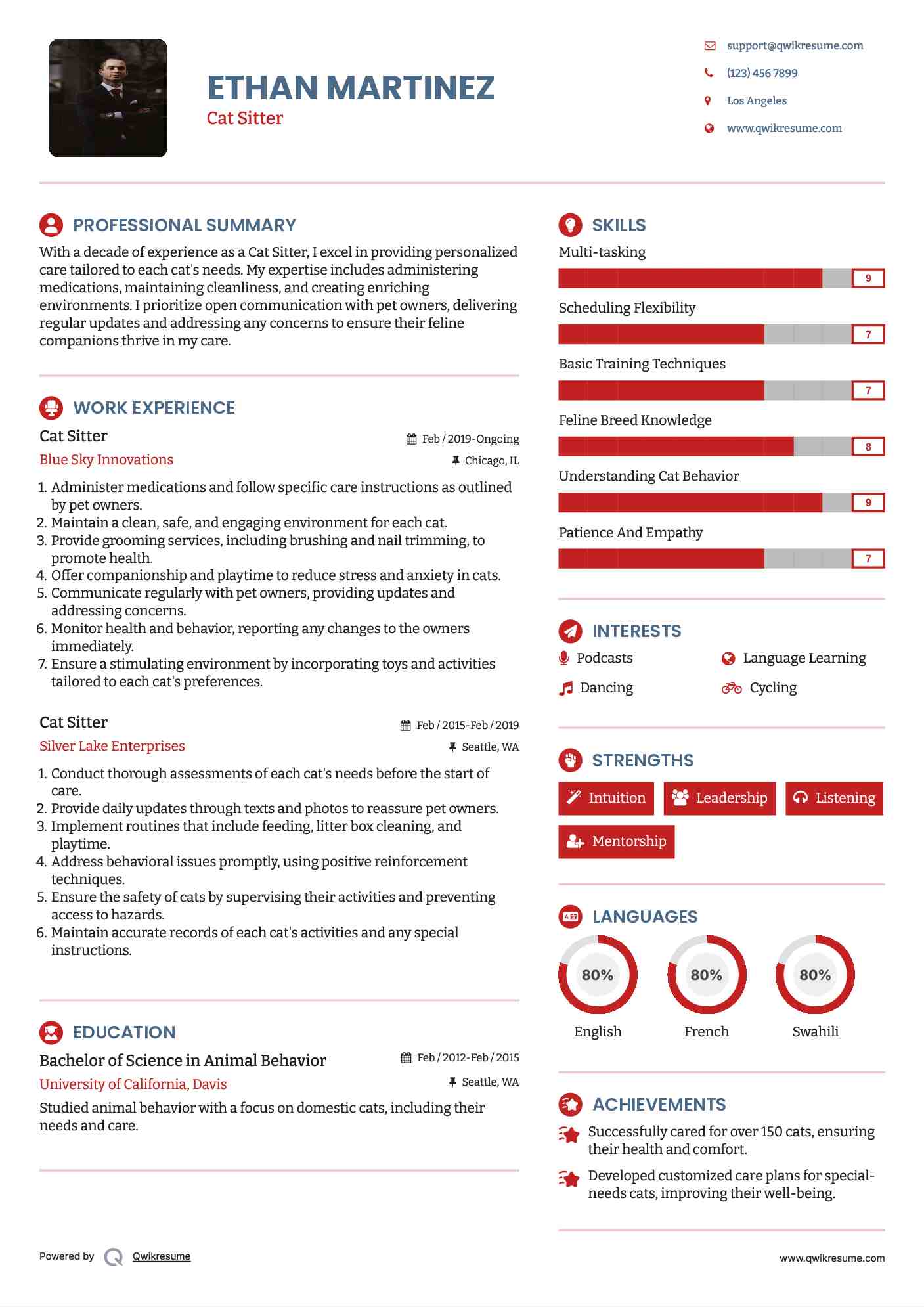 Cat Sitter Resume Model