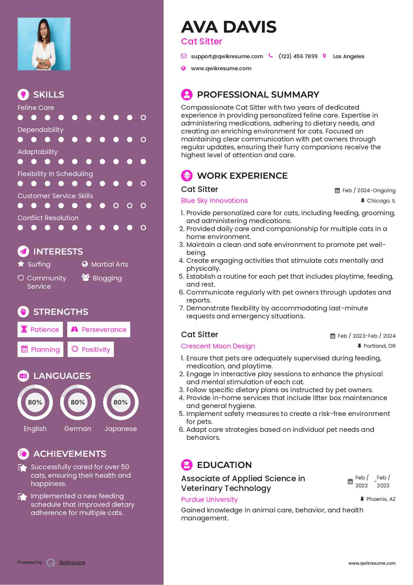 Cat Sitter Resume Sample