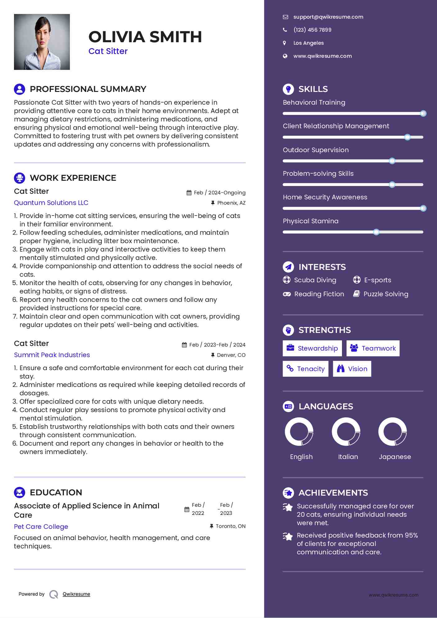 Cat Sitter Resume Template