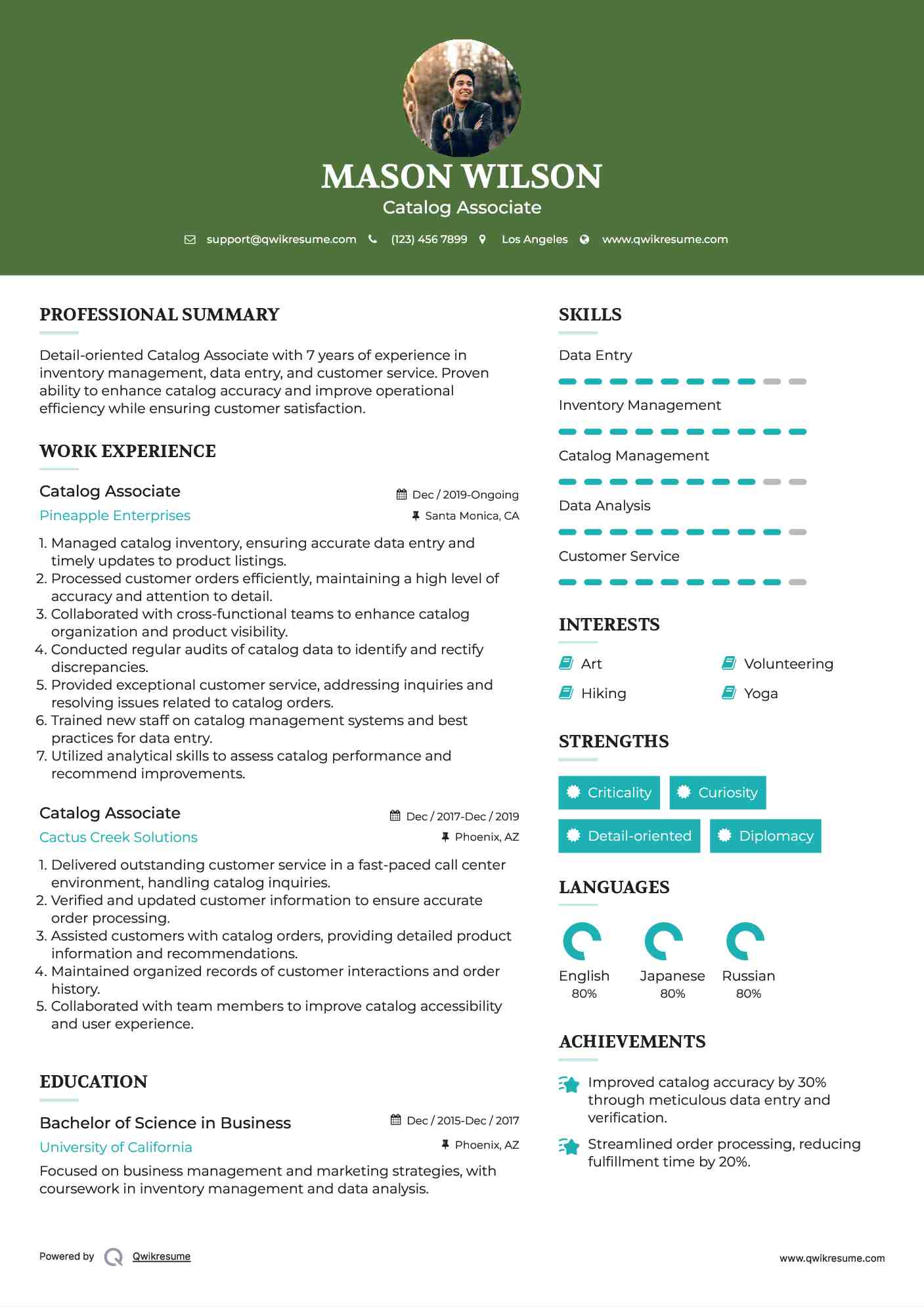 Catalog Associate Resume Format