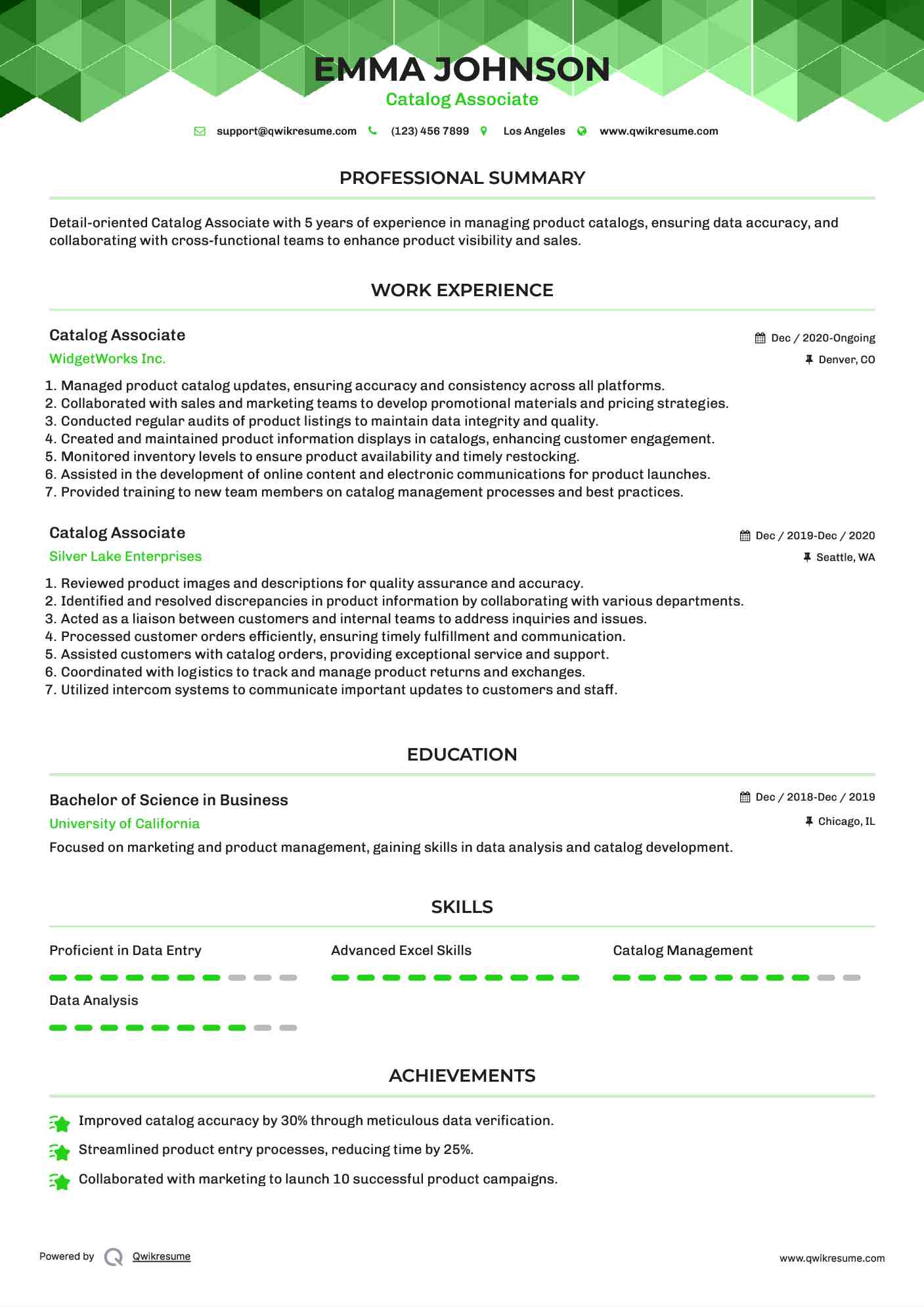 Catalog Associate Resume Template