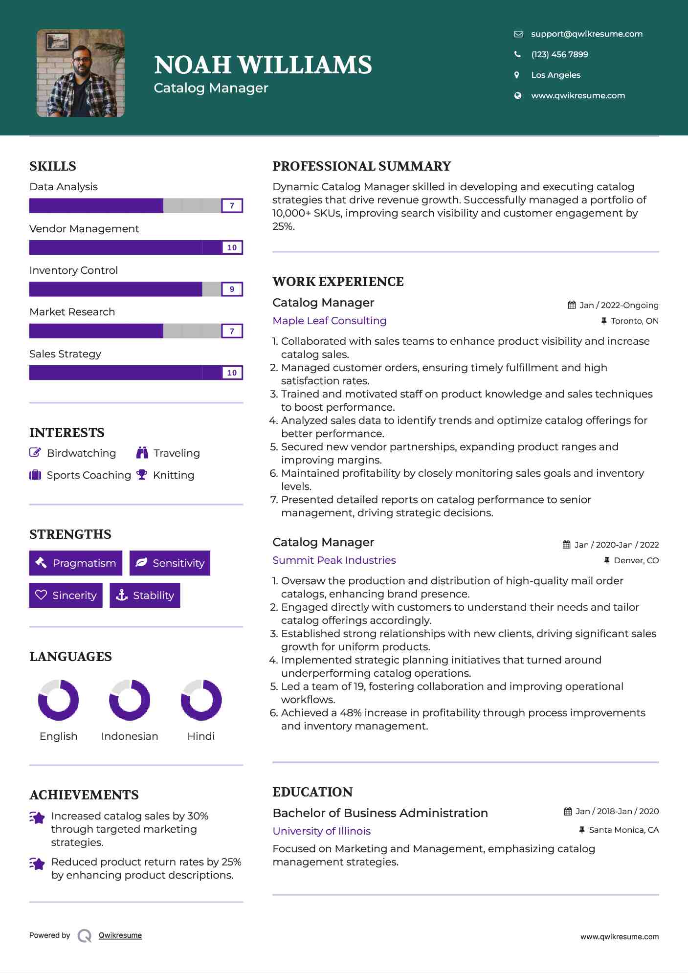 Catalog Manager Resume Example