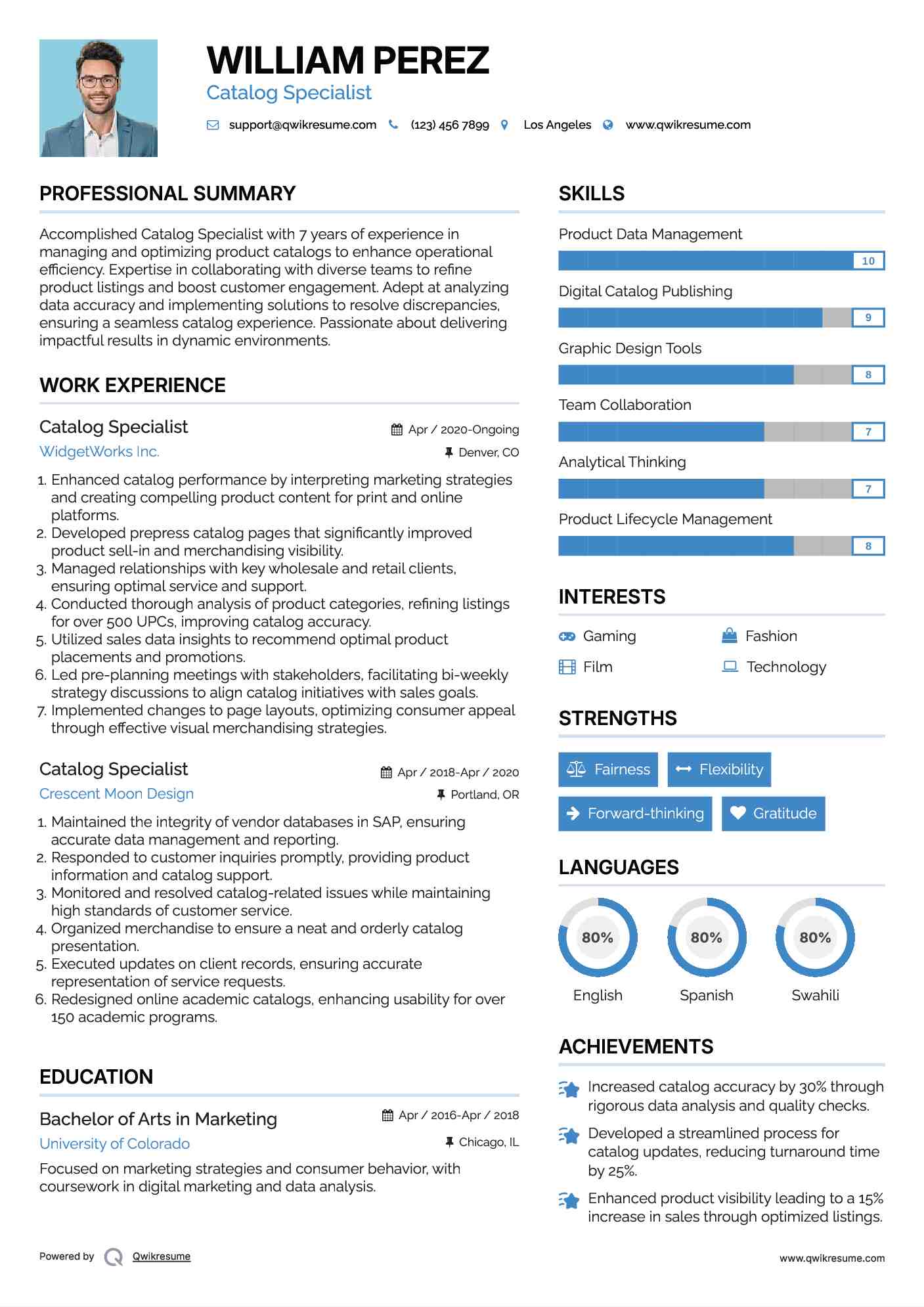 Catalog Specialist Resume Samples QwikResume