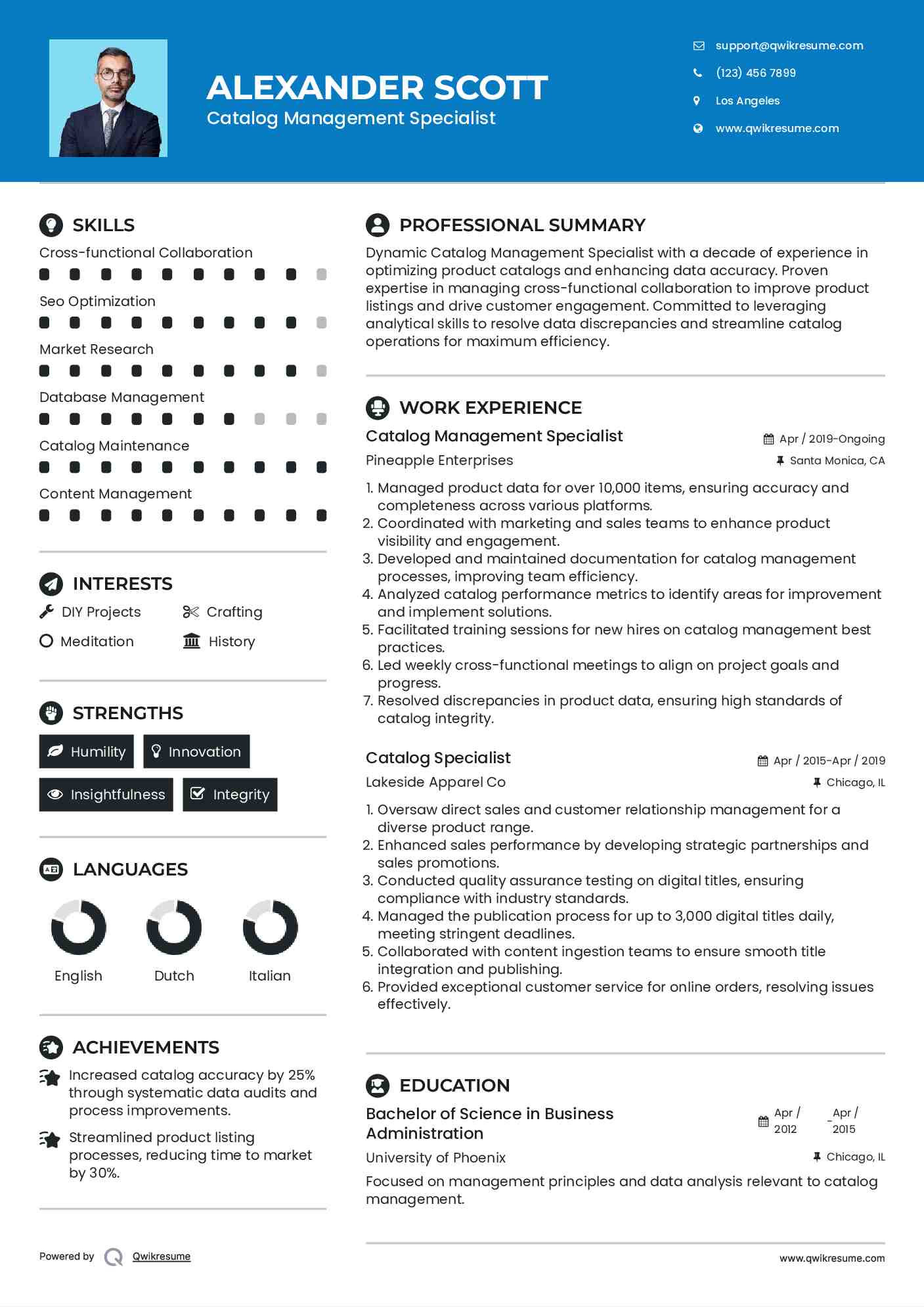Catalog Specialist Resume Samples QwikResume