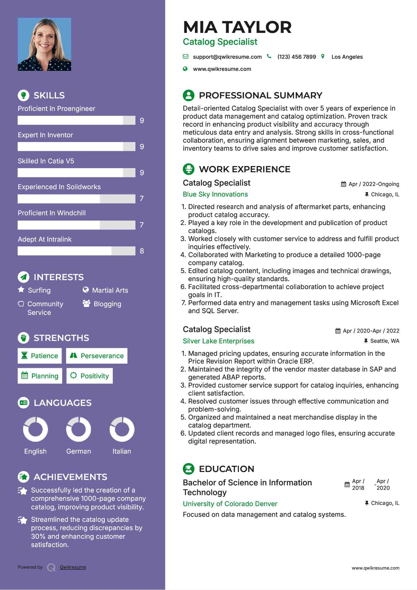 Catalog Specialist Resume Template